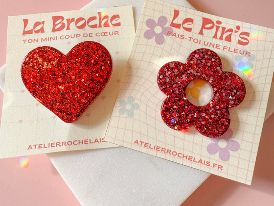 Coffret Duo Broche Cœur et Pin’s Fleur
