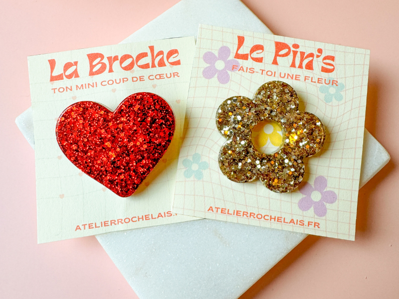 Coffret Duo Broche Cœur et Pin’s Fleur