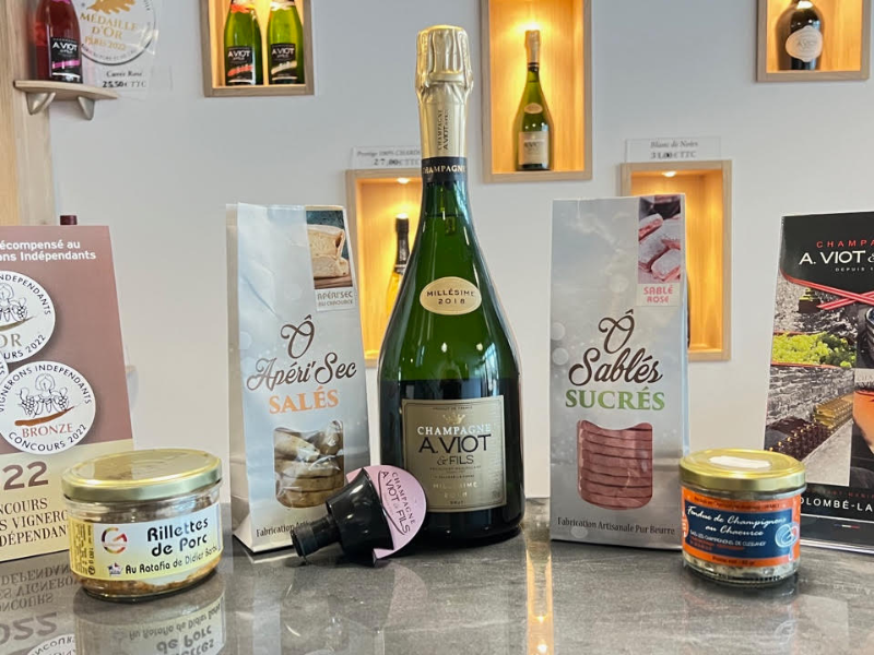 Coffret Champagne Gourmand : Champagne, Biscuits Rose et Rillettes