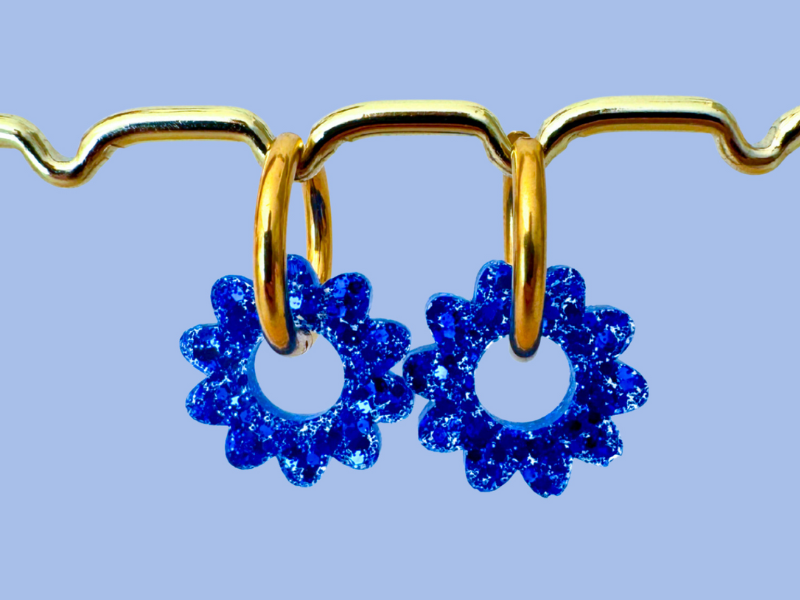 Boucles d'oreilles Fleurs Marguerites Pailletées