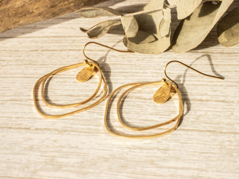 Boucles oreilles 2 carrés et goutte