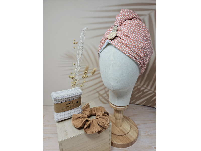 Coffret Beauté – Cotons Lavables, Turban sèche cheveux & Chouchou