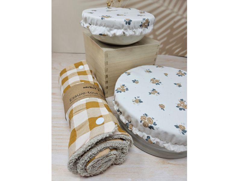 Coffret Zéro Déchet Cuisine – Essuie-Tout Lavable & Charlottes Couvre-Plats