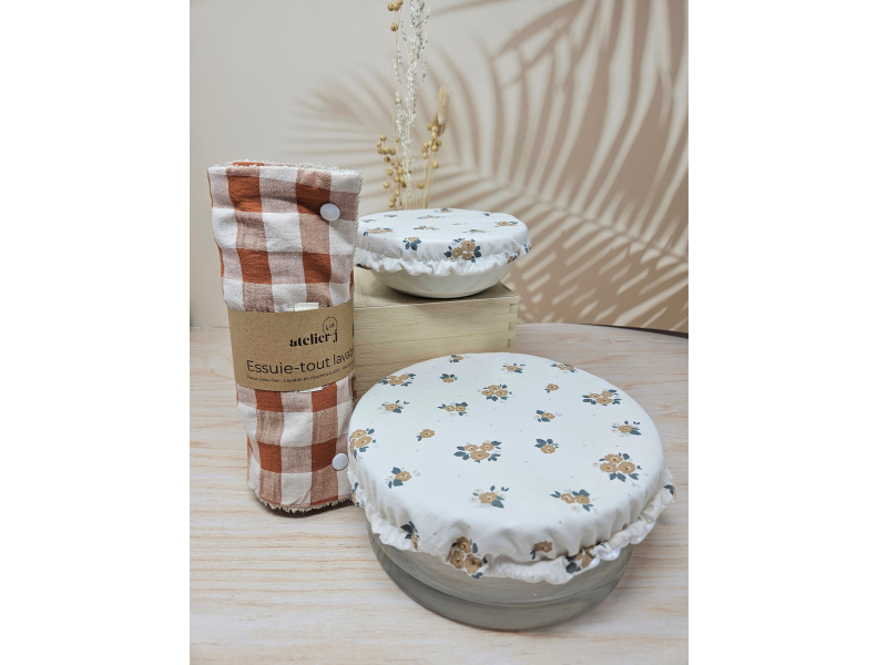 Coffret Zéro Déchet Cuisine – Essuie-Tout Lavable & Charlottes Couvre-Plats