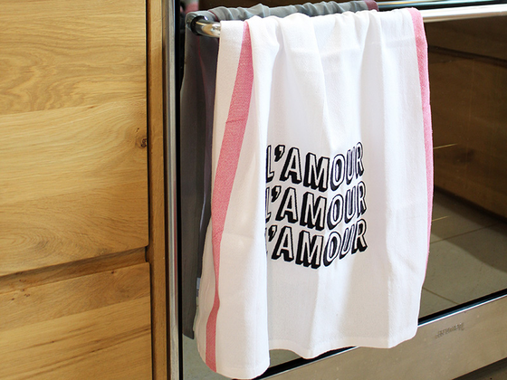 Torchon de cuisine brodé L'amour
