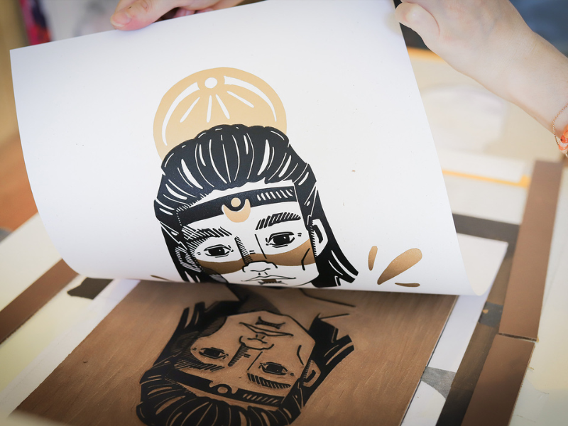 2 Linogravures Duo Gaïa & Atlas - Tirage artisanal A3 30×40 cm