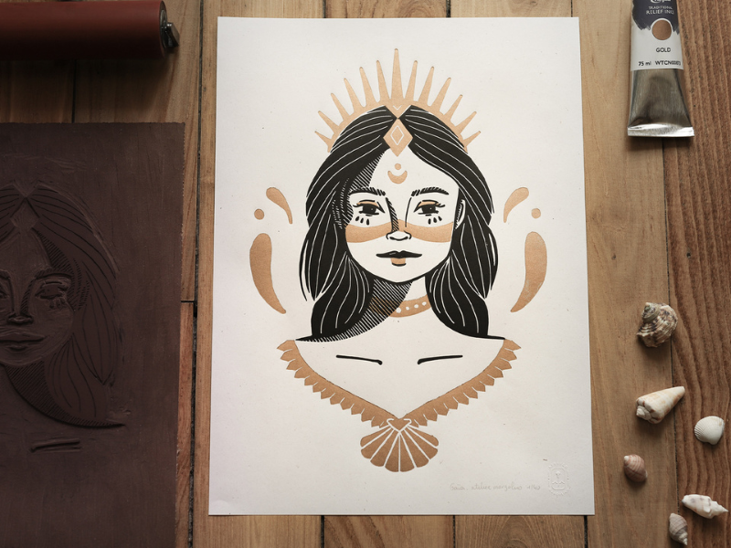 2 Linogravures Duo Gaïa & Atlas - Tirage artisanal A3 30×40 cm