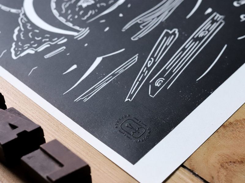 Linogravure « Le Graal » - Tirage artisanal 40×60 cm