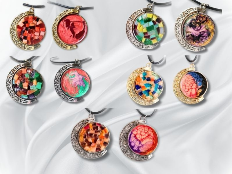 Collier Pendentif Lune et Soleil, Faces Réversibles