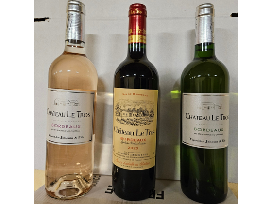 COFFRET DE 3 BOUTEILLES DE VIN AOC BORDEAUX ROUGE, ROSE ET BLANC
