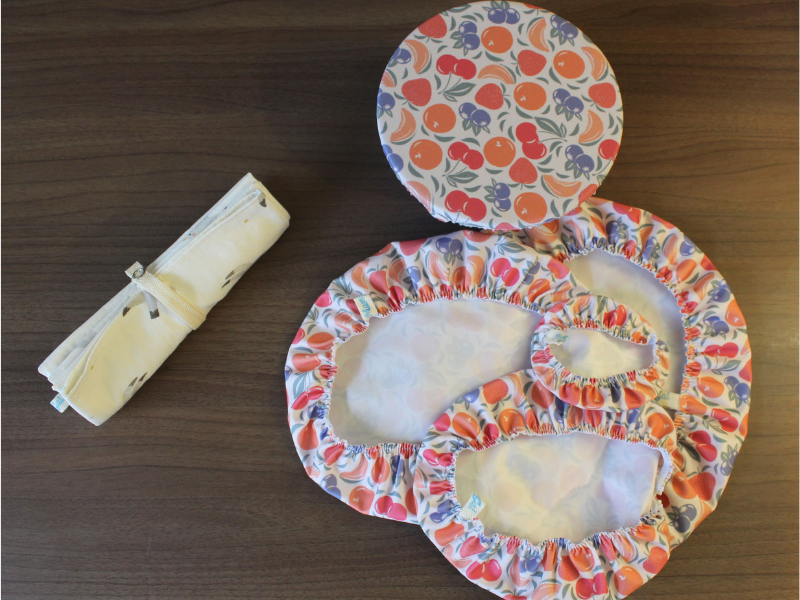 Lot  sac à pain en tissu bio et 5 charlottes couvre plat