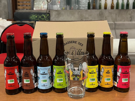 7x33cl bières artisanales lorraines by Les Papi'lles avec un verre de 33cl