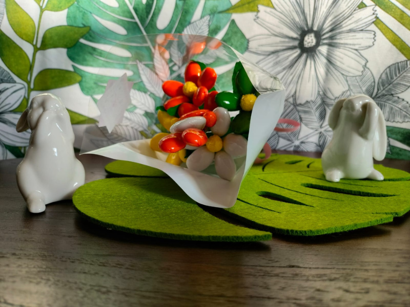 Mini Bouquet Marguerites et Lapin en Dragées Chocolat