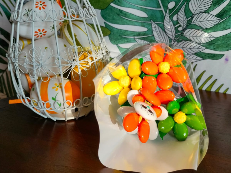 Mini Bouquet Marguerites et Lapin en Dragées Chocolat