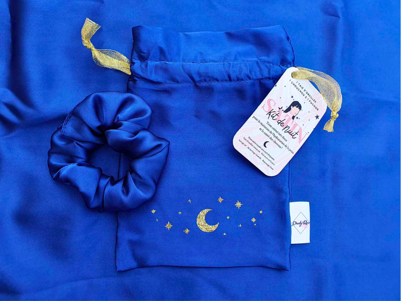 Taie d'oreiller, pochon et chouchou satin touché soie