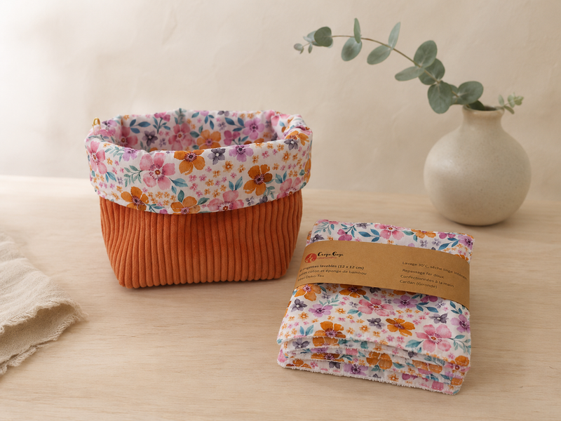 Ensemble panier et 6 lingettes beauté