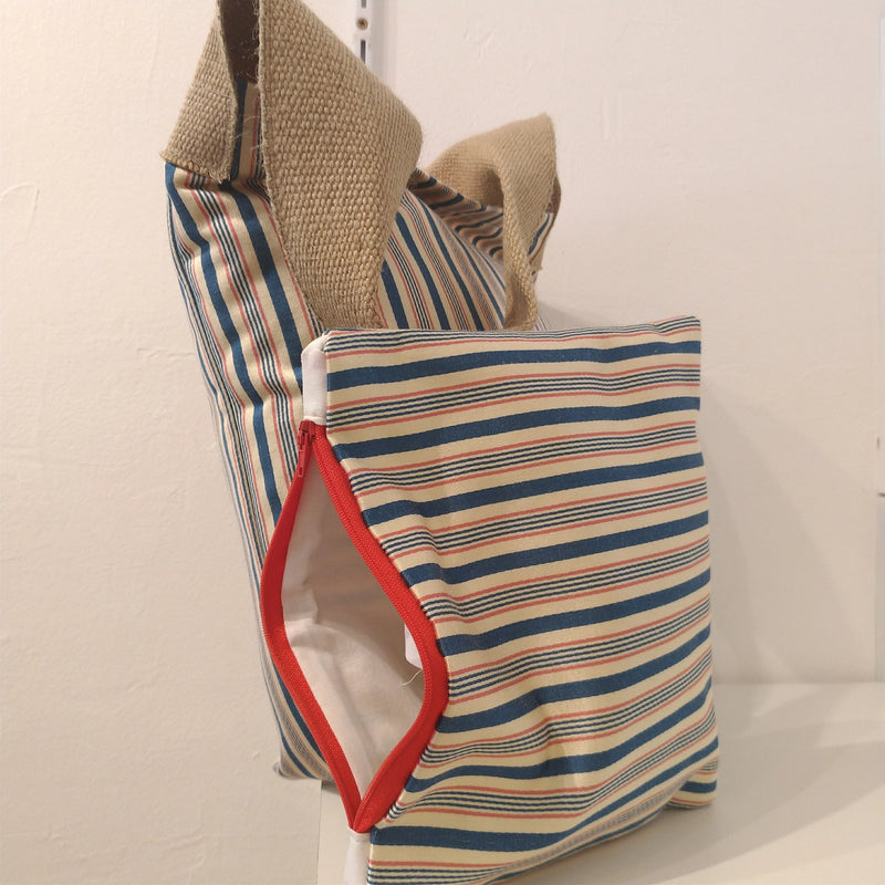 Cabas toile de coton tapissier et sa pochette