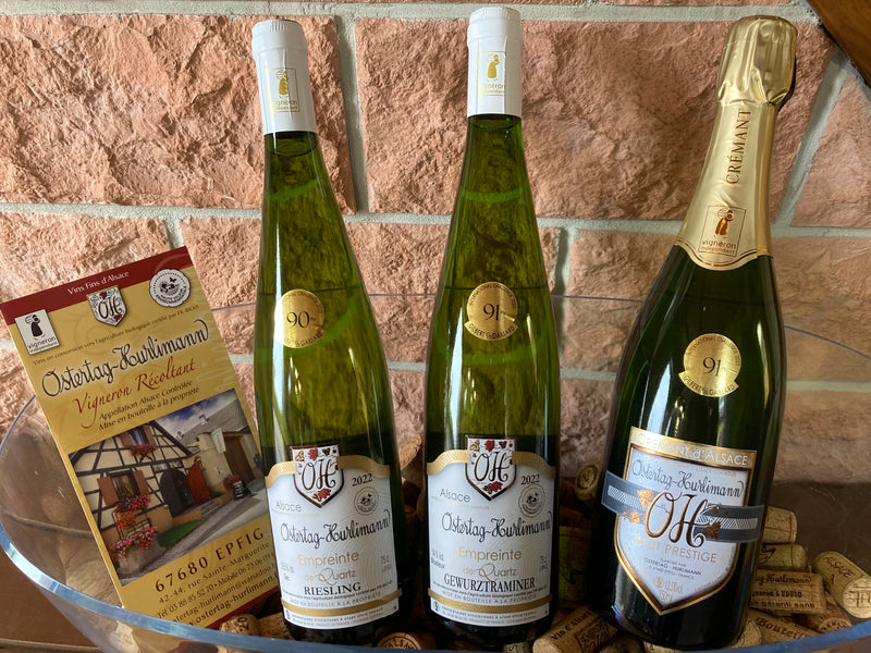 Coffret vin d'Alsace 3 bouteilles blanc et pétillant AOC Gewurztraminer, Riesling