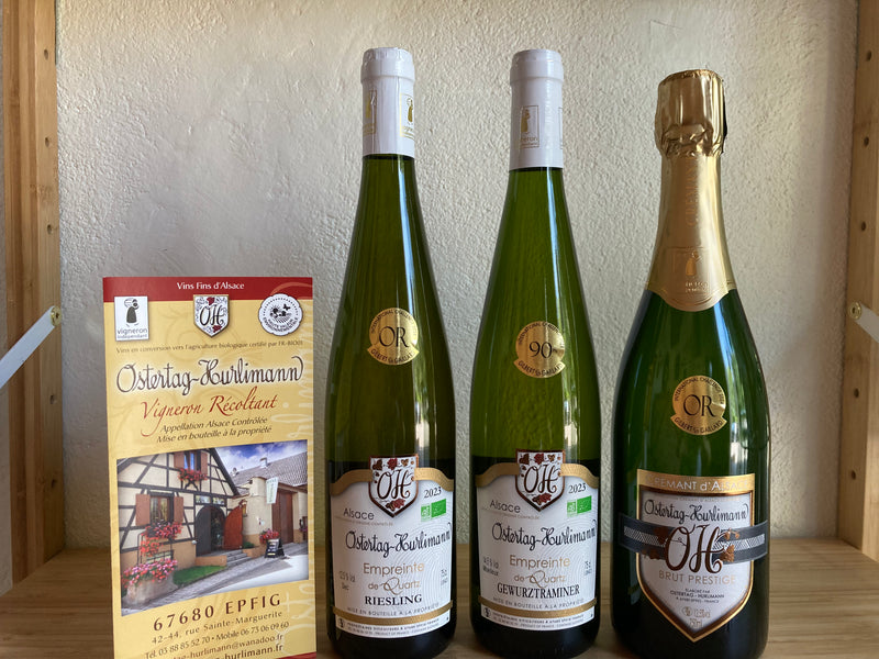 Coffret vin d'Alsace 3 bouteilles blanc et pétillant AOC Gewurztraminer, Riesling
