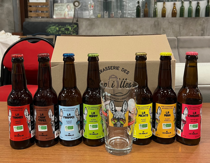 7x33cl bières artisanales lorraines by Les Papi'lles avec un verre de 33cl
