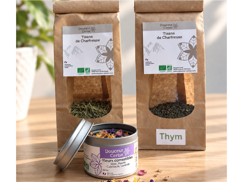 Duo de tisanes et fleurs comestibles