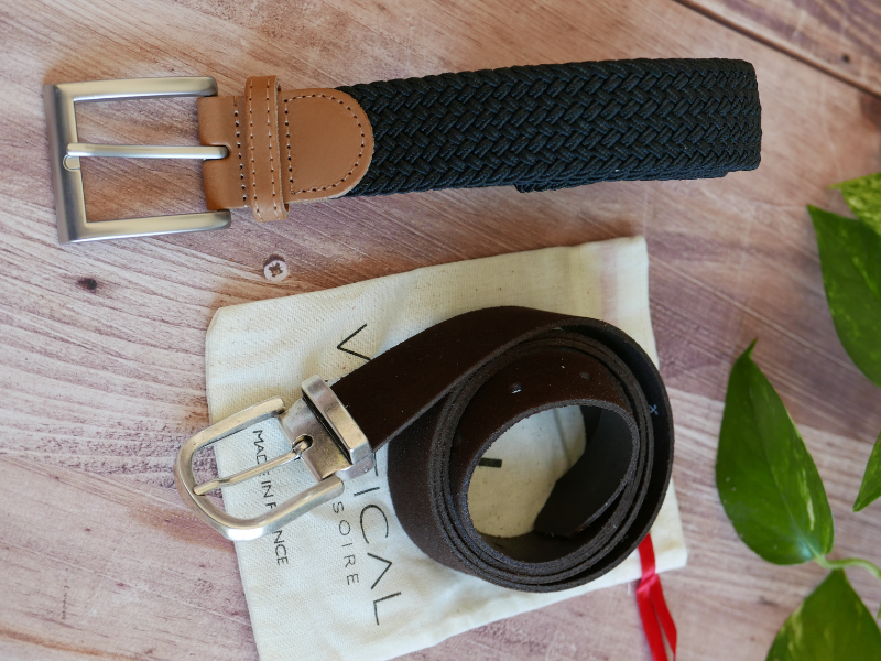 Lot de deux ceintures : 1 ceinture cuir et 1 ceinture tressée