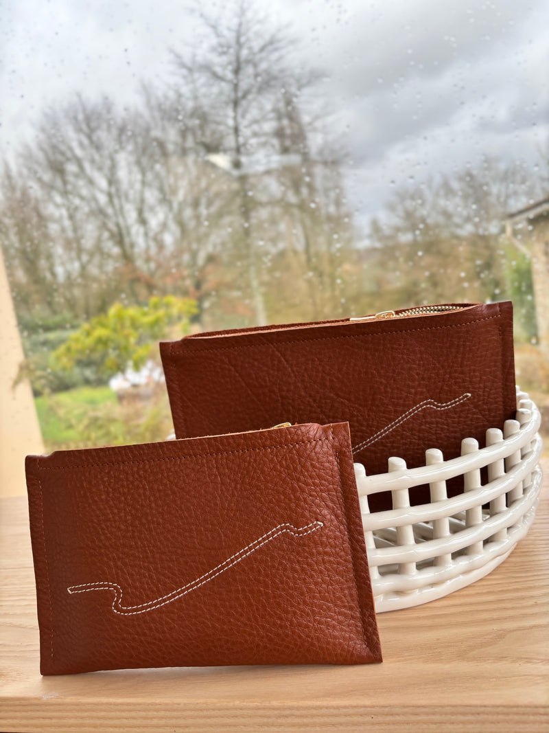 Lot de 2 pochettes cuir de veau grainé