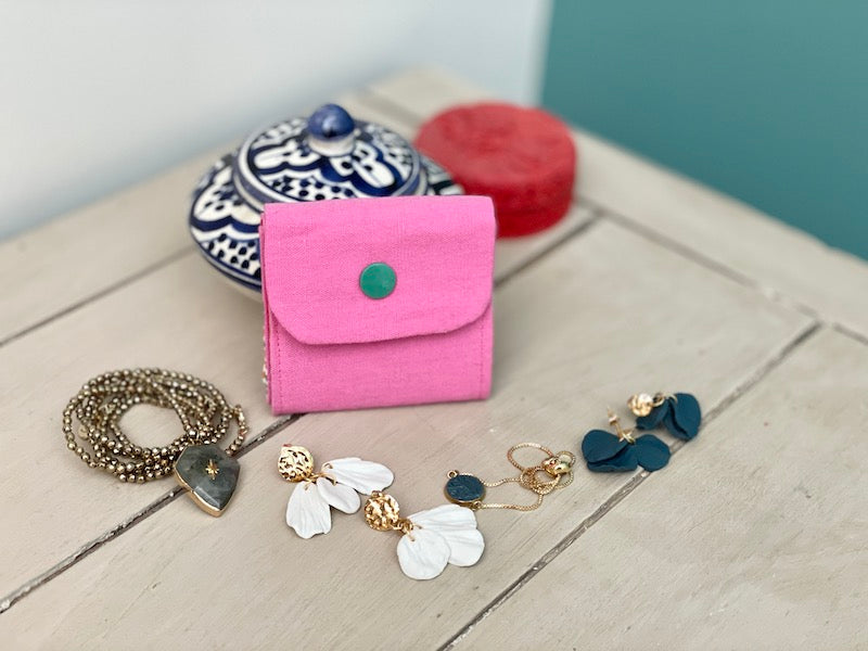 Mini trousse à bijoux en tissu, 4 compartiments