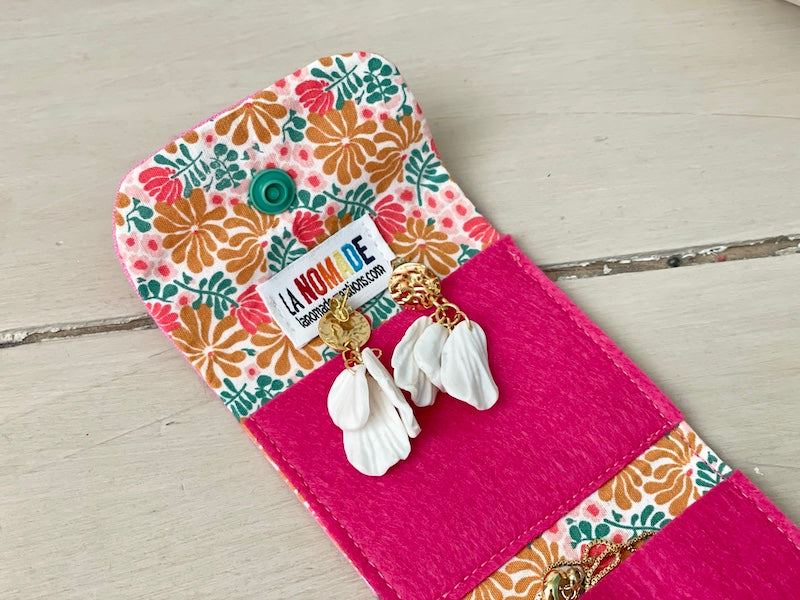 Mini trousse à bijoux en tissu, 4 compartiments