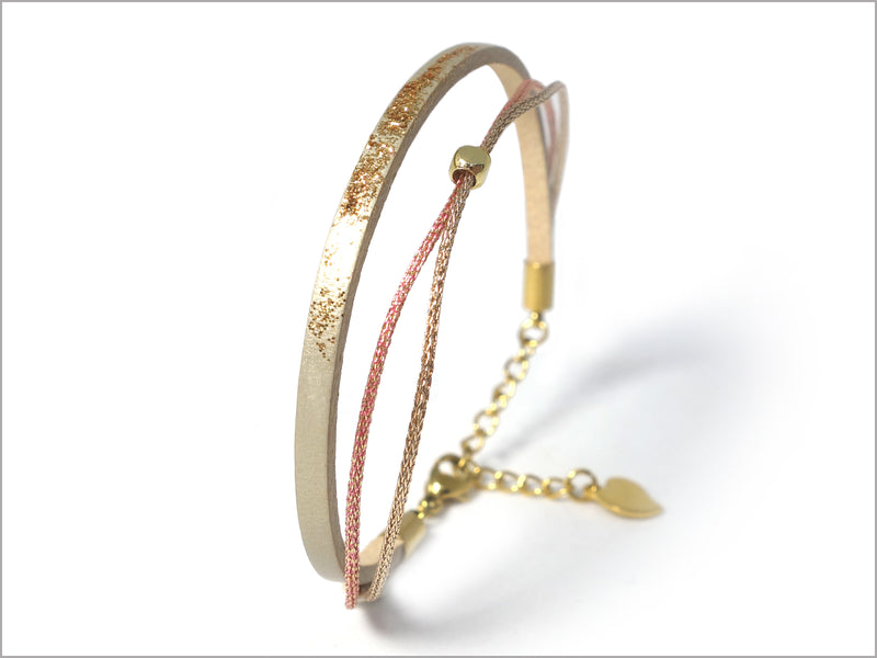 Bracelet réglable en cuir irisé et paillettes pour femme