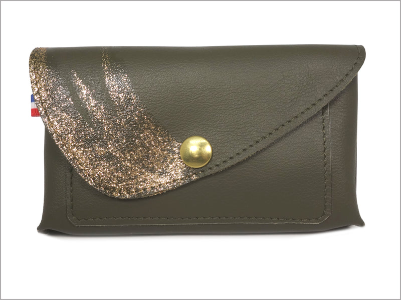 Portefeuille porte-monnaie femme cuir véritable paillettes peintes à la main