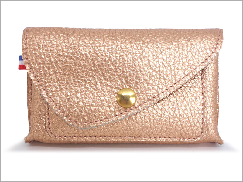 Portefeuille porte-monnaie femme cuir grainé métallisé