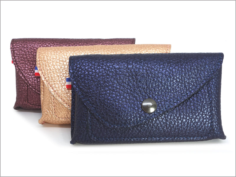Portefeuille porte-monnaie femme cuir grainé métallisé
