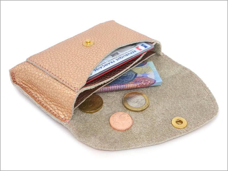 Portefeuille porte-monnaie femme cuir grainé métallisé