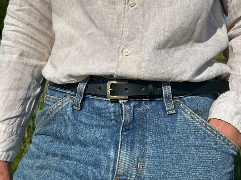 Ceinture en cuir au tannage végétal et boucle en laiton vieilli 2 cm