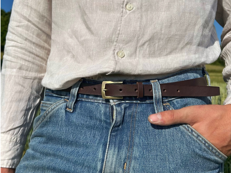Ceinture en cuir au tannage végétal et boucle en laiton vieilli 2 cm