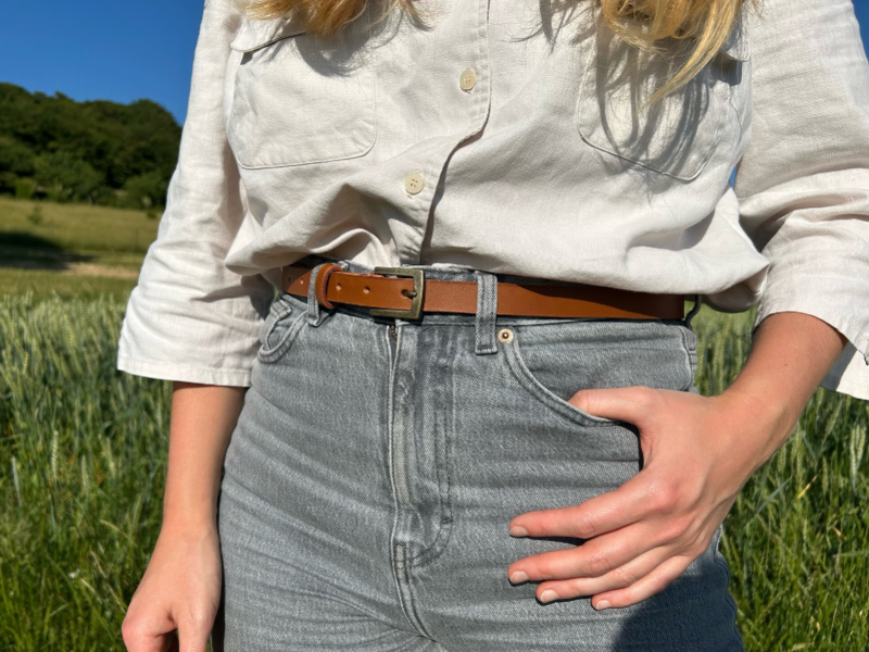 Ceinture en cuir au tannage végétal et boucle en laiton vieilli 2 cm