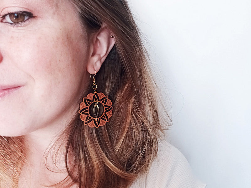 Boucles d'oreilles en bois, bijoux mandala, CHAANDRA