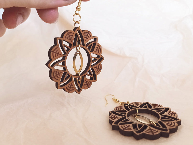 Boucles d'oreilles en bois, bijoux mandala, CHAANDRA