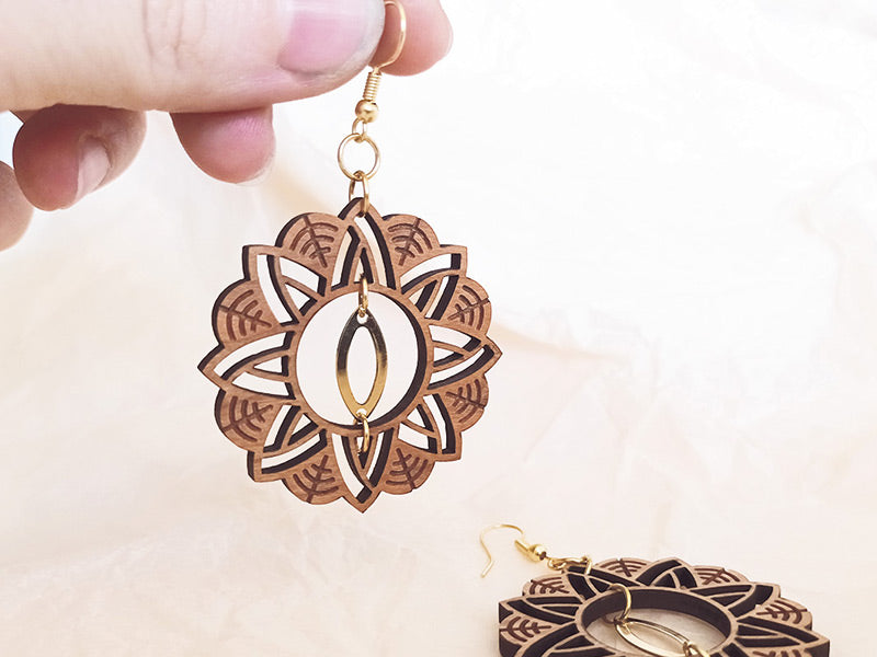 Boucles d'oreilles en bois, bijoux mandala, CHAANDRA