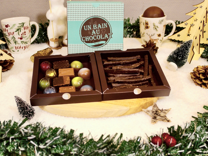 Coffret gourmand: bonbon chocolaté, Médaille de Dax en chocolat, Orangettes maison