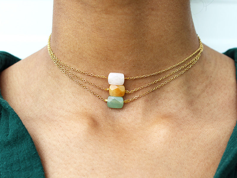 Collier acier inoxydable et pierre naturelle
