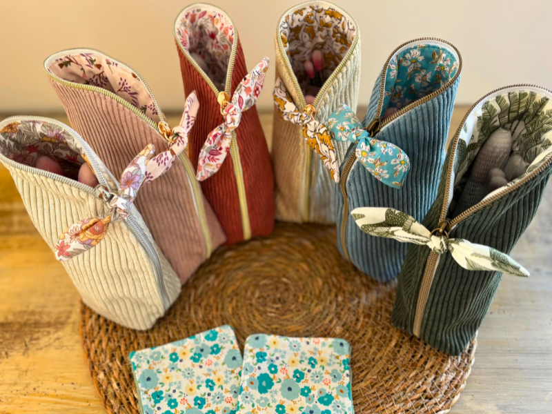 Trousse pot maquillage velours + 5 pinceaux + 2 lingettes
