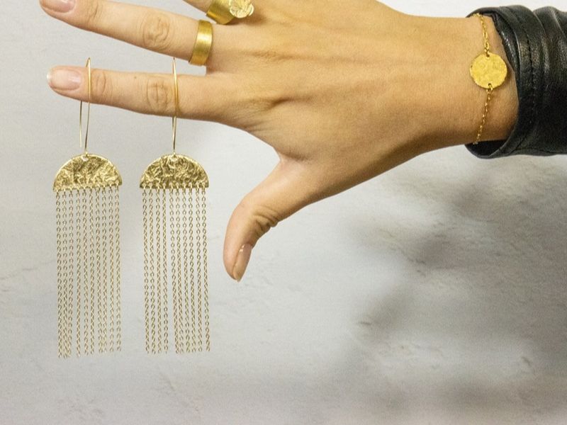Boucles d'oreilles méduse longue, dorée à l'or fin 24K
