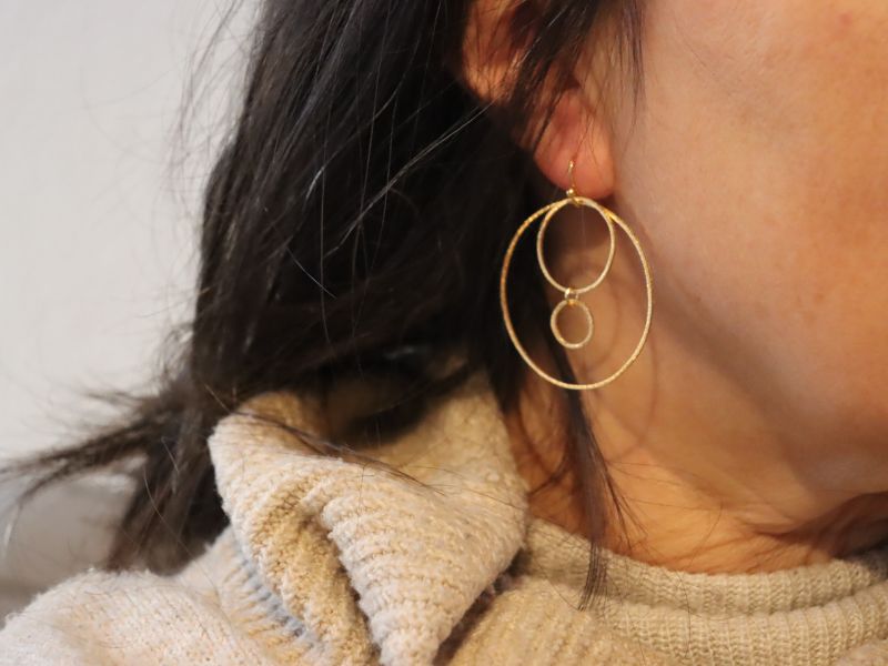 Boucles oreilles pendantes 3 cercles texturés