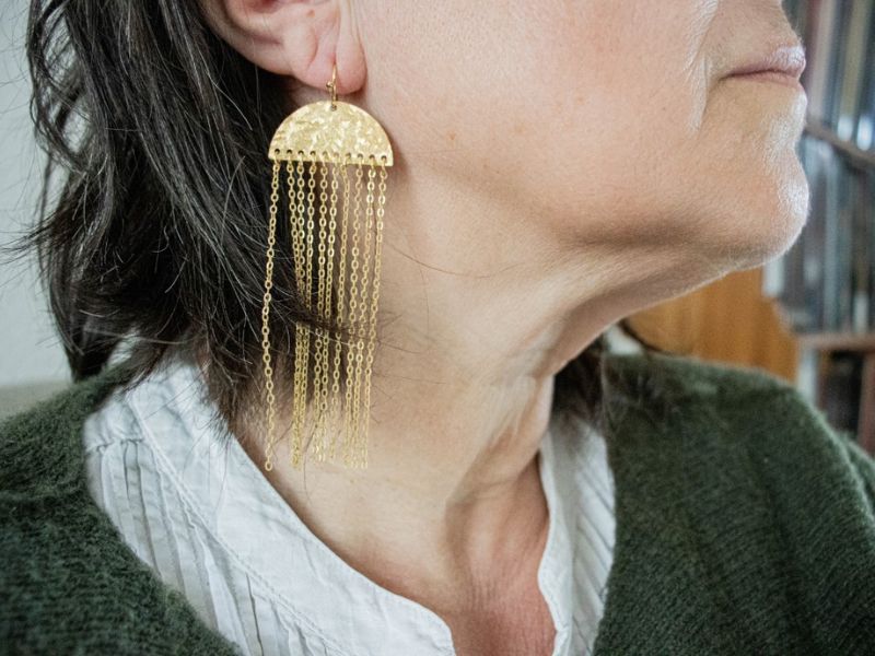 Boucles d'oreilles méduse longue, dorée à l'or fin 24K