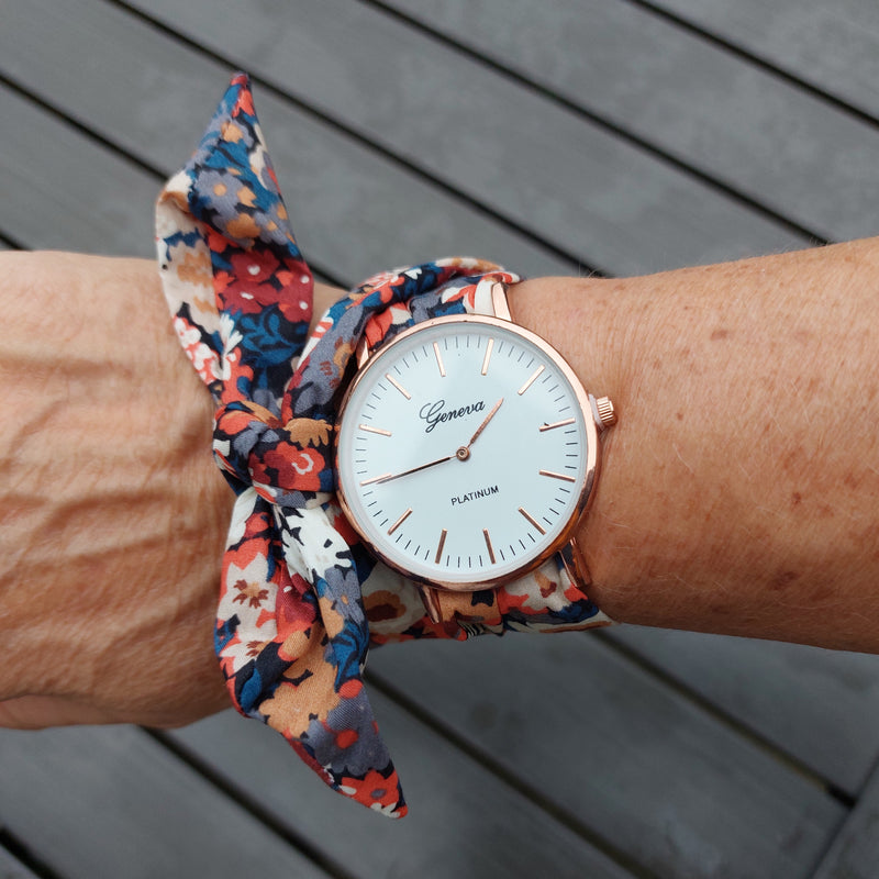 Montre foulard tissu avec cadran + 1 bracelet foulard