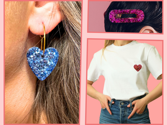 Pack Boucle d'oreille Coeur + Pin's Coeur + 1 Barrette pailletée