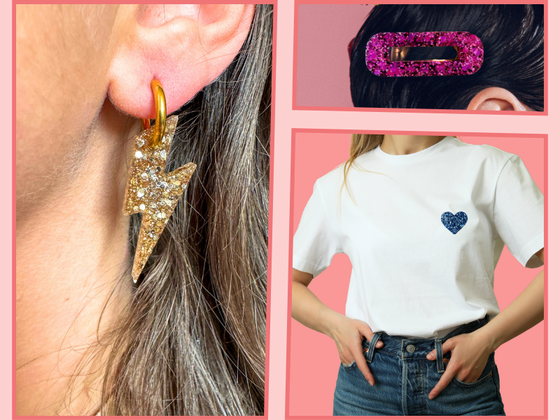 Pack Boucle d'oreille Eclairs + Pin's Coeur + 1 Barrette pailletée