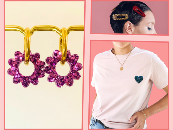 Pack Boucle d'oreille Soleil + Pin's Coeur + 1 Barrette pailletée